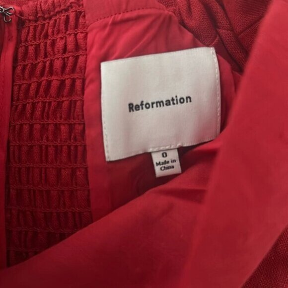 NEW Reformation Monet Linen Midi Dress Lipstick Red Off-Shoulder | size 0 - Picture 12 of 14